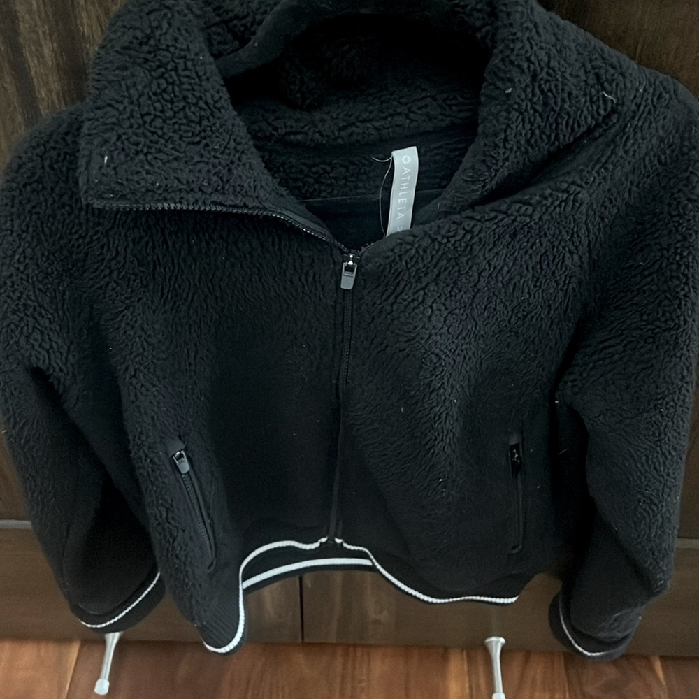 Athleta fuzzy black jacket